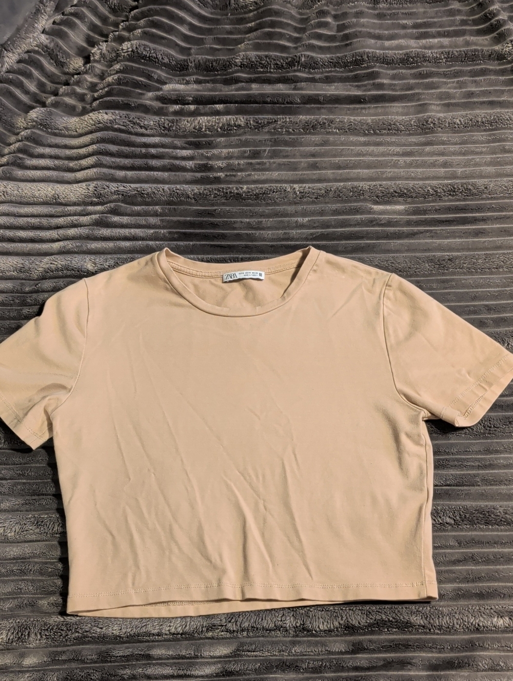 Zara Beige Short-Sleeve Crop Top